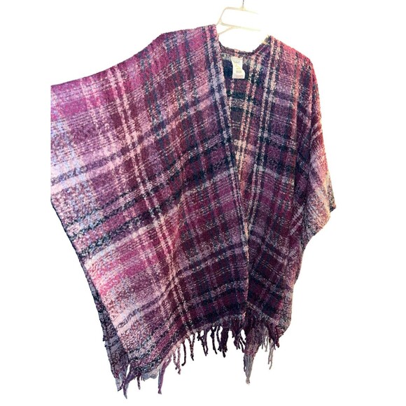 Woolrich poncho womens One size plaid soft brushed woven wrap soft fringe boho - Picture 3 of 3